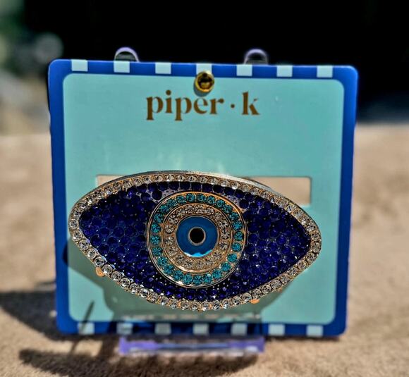 Piper k Accessories - NWT Piper K Rhinestone Evil Eye Hair Claw Clip Gold Blue Crystal Pave Statement